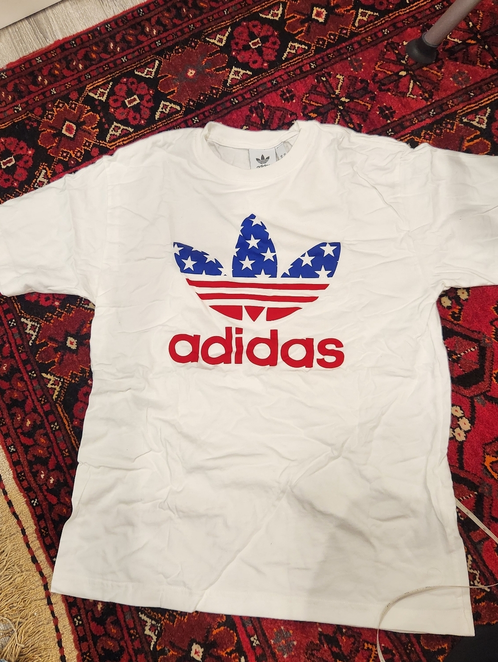 Adidas White Tee with American Flag Trefoil Logo
